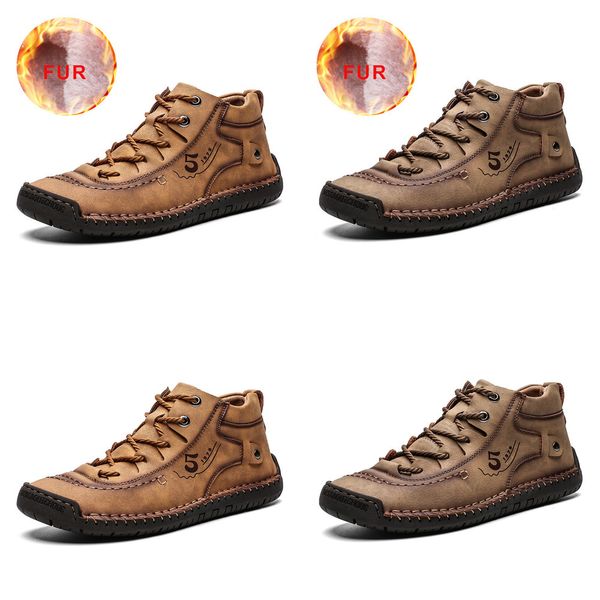 

2019 winter shoes men warm leather men boots casual comfortable flat male winter snow boots waterproof lace-up shoes big size, Black