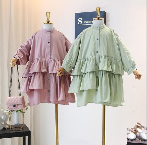 

2020 корейского стиля моды девочек оборок пальто полного рукав весна девушка пальто 3-9t c810, Blue;gray