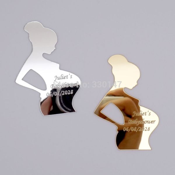 

30pcs 7x5cm pregnant woman for bady birth anniversary carving names acrylic mirror stickers private custom party gift decoration
