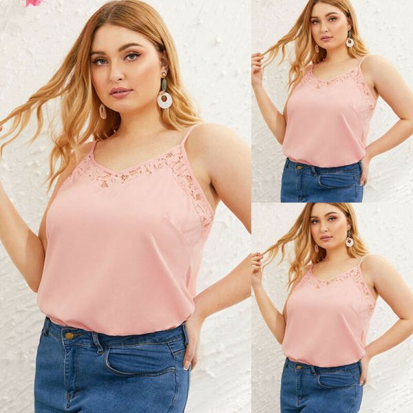 

plus lace vest v-neck sleeveless casual summer solid camis large size for women, White
