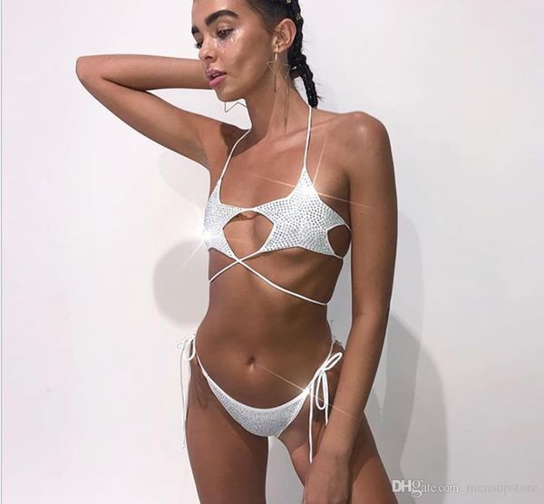 

19ss summer beach 3m reflective sequined bikini beach women tankinis silver sports casual bikini sets bathing suits, White;black