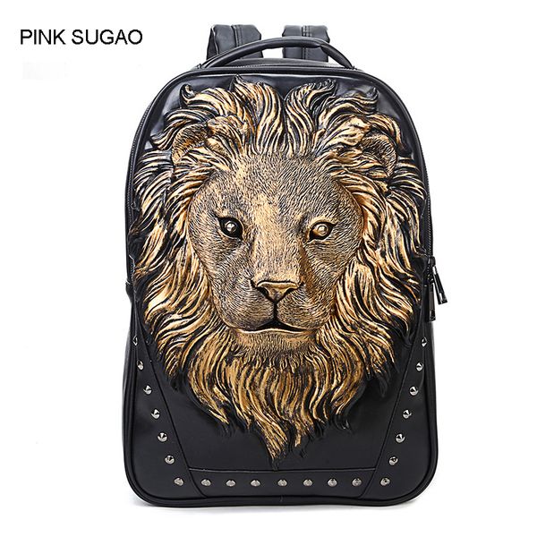 

pink sugao backpack men designer backpacks 3 color pu leather backpack computer bag 3d print animal anti-theft bag travel school