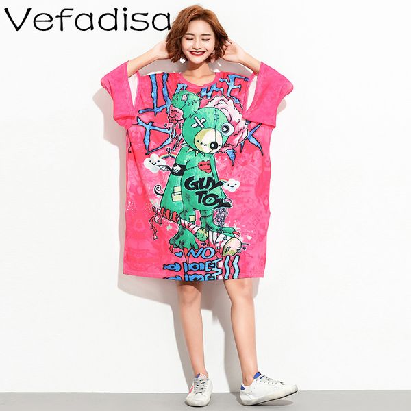 

vefadisa plus size 2020 summer print dress women letter pattern t shirt dress pink short sleeve loose zxf020, Black;gray