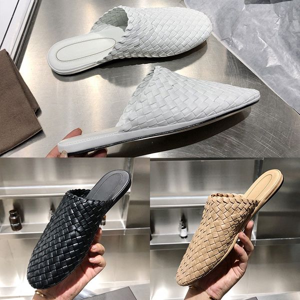 

дизайнерские женские тапочки роскошные черные белые абрикосовые плетеные плоские сандалии летняя мода высокое качество с коробкой размер 35, Black