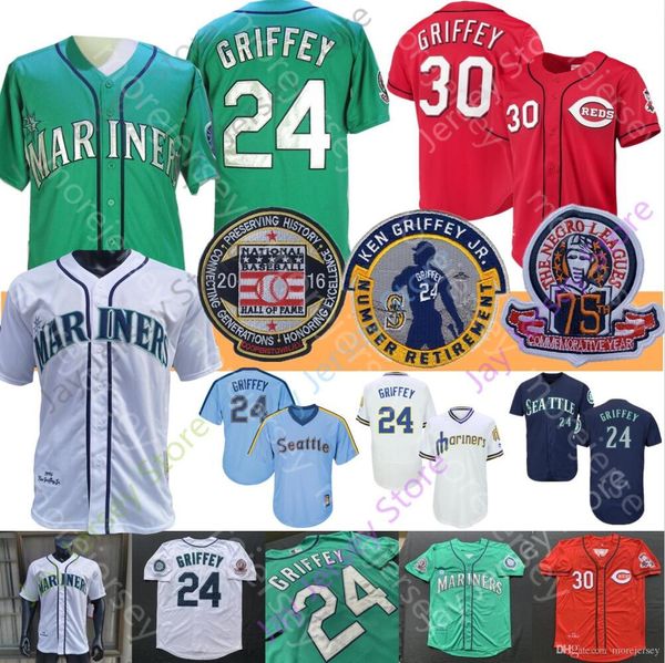 

26564685ken griffey jr jersey 1995 1997 coopers-town baseball 2016 hall of fame patch red pinstripe teal green white grey, Black
