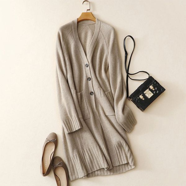 

2017 new arrival cashmere cardigan long sleeves solid color v-neck thick 100% goat cashmere cardigan sweaters for women, White;black