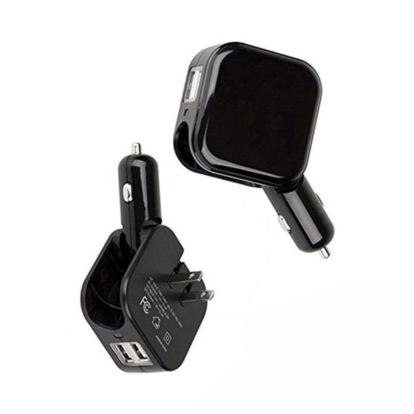 Caricatore da muro compatto 2in1 Convertitore per auto Doppia porta USB 5V 2.1A Caricatore da viaggio pieghevole per casa a ricarica rapida Adattatore di alimentazione CA/CC 25