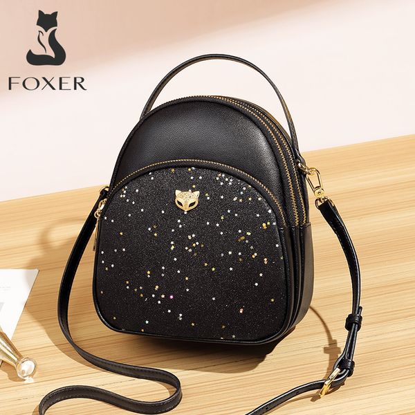 

foxer gle& cowhide girl's mini crossbody bag multilayer women shoulder bag female stylish totes lady luxury messenger
