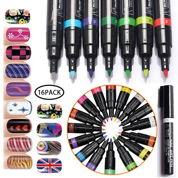 16 colori Set Nail Art Pen 3D Nail Art Decorazione fai da te Unghie Polish Pen Set Design Unghie Strumenti di bellezza Forniture per penne per vernice