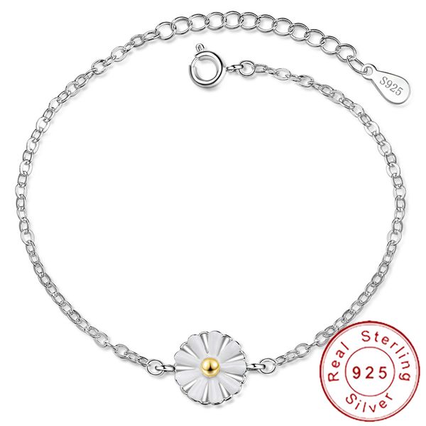 

корейский простого 925 sterling silver daisy браслет femme argent dainty braslet девушка женщина wristband минималистского украшение sb035, Black