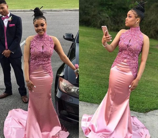

pink high neck prom dresses south african black girls formal pageant holidays wear graduation evening party gowns custom made plus size