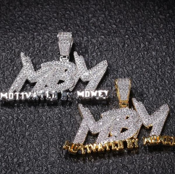 

men hiphop alphabet two-color electroplating iced out bling pendant necklaces cz zircon fashion shape necklace jewelry, Silver