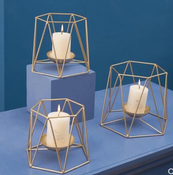 2019 Nordic Simple Restaurant Dining Table Wrought Iron Candlestick Decorative Ornaments Home Living Room Desktop Geometric Wax Table Romantic Fu From