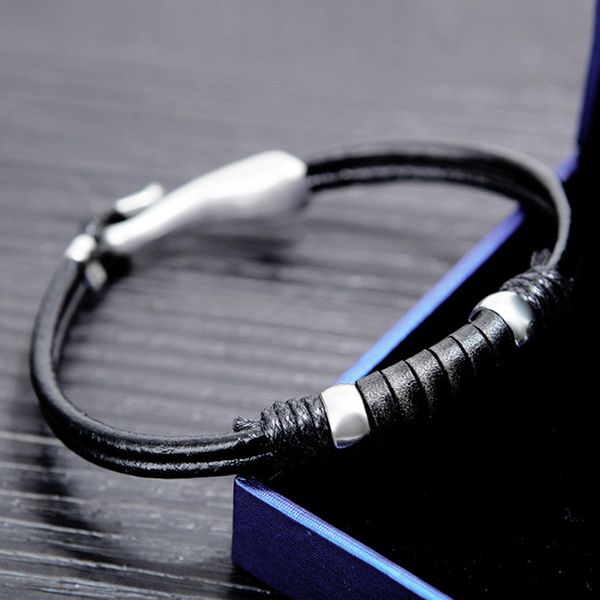 

hand-woven alloy black leather rope bracelet simple wild watch accessories, Golden;silver