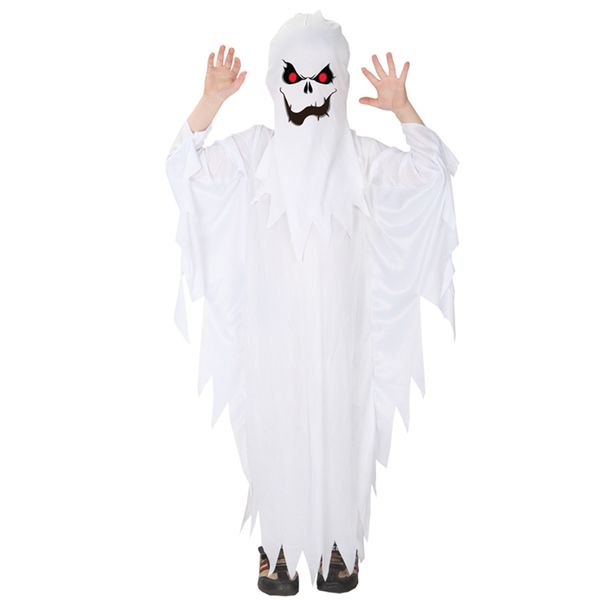 

theme costume kids child boys spooky scary white ghost costumes robe hood spirit halloween purim party carnival role play cosplay dress up, Black;red