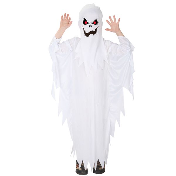 

theme costume kids child boys spooky scary white ghost costumes robe hood spirit halloween purim party carnival role play cosplay dress up, Black;red