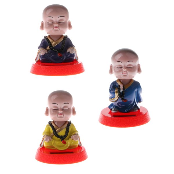 

solar powered bobbling toy shaking head monk home/car ornament 3 pieces set