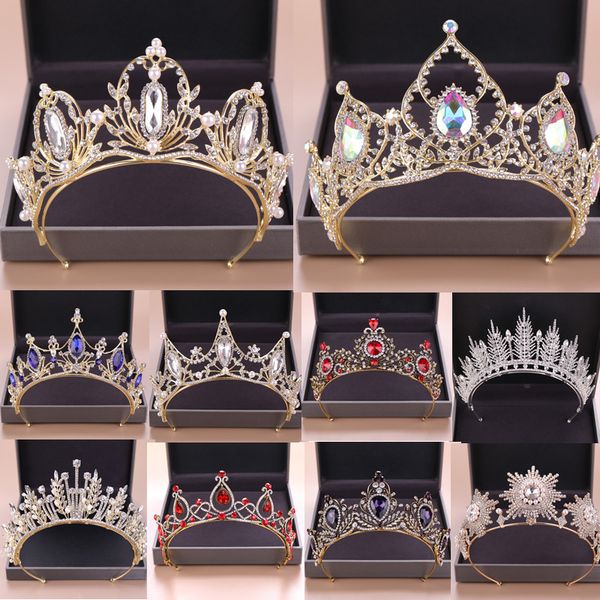 

baroque crystal tiara crown bride hair accessories colorful crystal crown bride's tiaras wedding headpiece princess queen diadem, White;golden