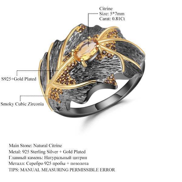 

gem's ballet georgia o'keeffe leaf ring 0.81 ct натуральный цитрин стерлингового серебра 925 пробы ручной работы дизайн кольца для женщин bi, Slivery;golden