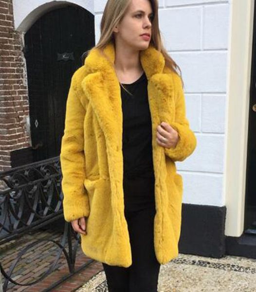 

женская зимняя европейская и американская мода для отдыха корейская версия британского модного бутика joka personality в длинной шубе / s-4x, Black