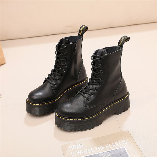 

selling men's women's leather boots martens leather winter warm shoes motorcycle men's ankle boots doc martins fur men's, Black
