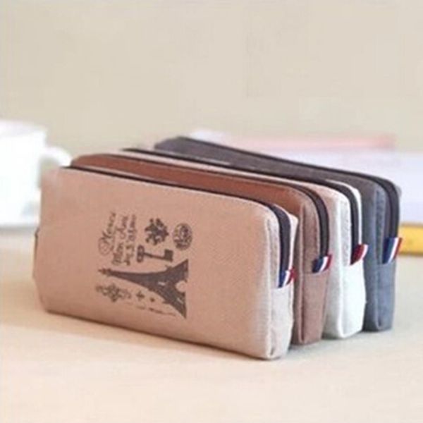 

new arrival classical retro towers linen pencil bag students paris style pencil cases stationery material office supplies