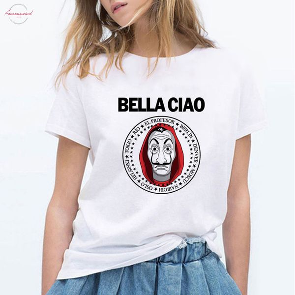 

деньги heis мода bella ciao тенниска cute kawaii la casa de papel t рубашки женщины повседневная футболка повседневная house of, White