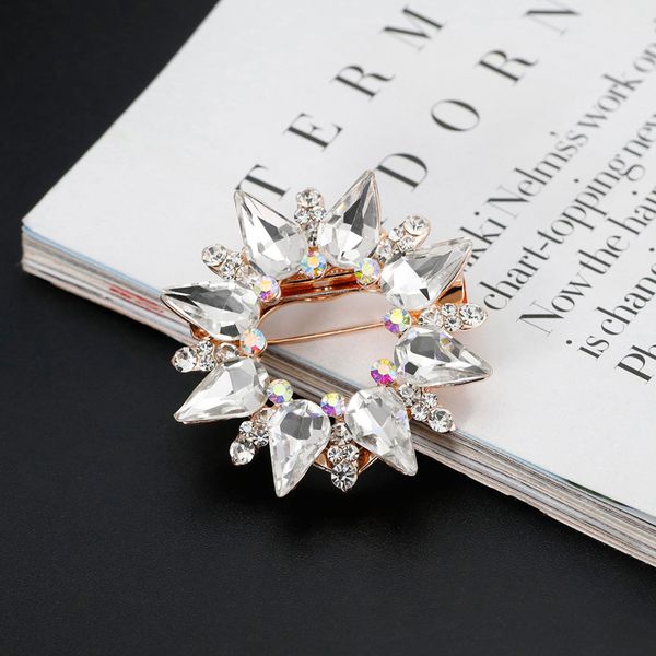 

women clear crystal silk scarf clip brooch dual-use scarf shawl clip jewelry, Gray