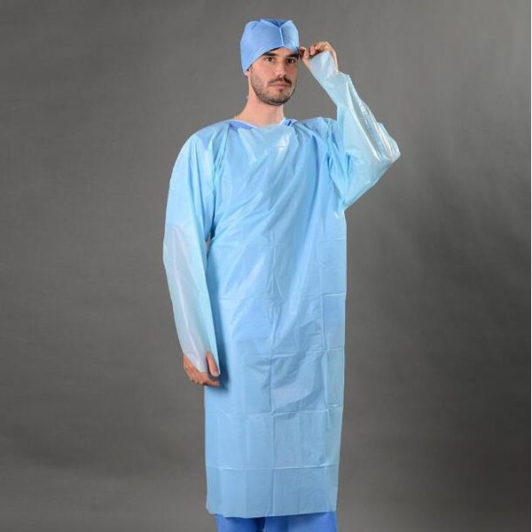 

Blue CPE Protective Clothing Disposable Isolation Gowns Coveralls Clothing Elastic Cuffs Anti Dust Outdoor Protective Clothing CCA12111