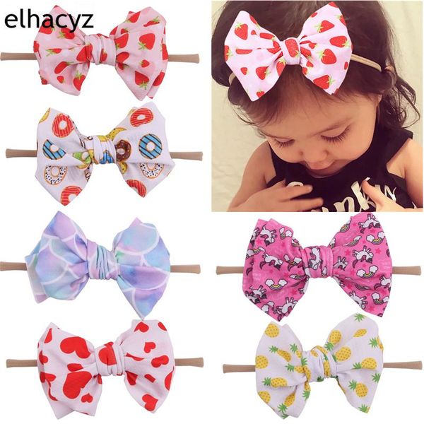

print nylon headbands 2019 new arrival 5.5'' hair bows hairband for girls texture soft elastic kids diy hair accessories femme, Slivery;white