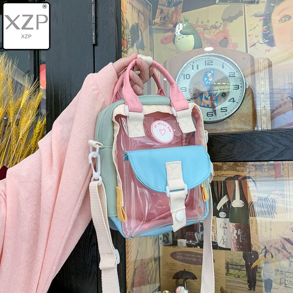 

xzp cute trendy lady jelly bag transparent canvas stitching pvc waterproof beach bag inclined crossbag square portable baozi