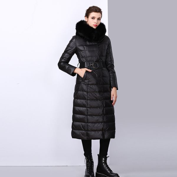 

2018 winter new down jacket leather grass fur long section warm cotton clothing ladies street large fur collar jacket, Black