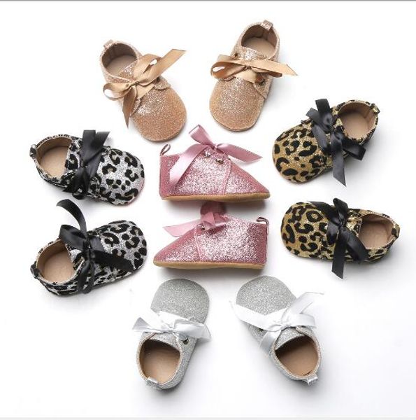

5 colors toddler girl shoes bow ribbon lace-up bling leopard princess kids shoes toddler soft sole anti-skid first walker footwear prewalker