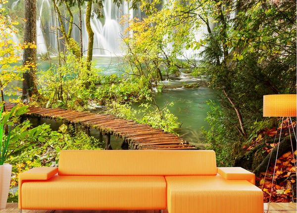 

пользовательские фото обоев фреска 3d стереоскопический оригинал течет воду и богатство деревянного брод гостиной tv фон обои home decor