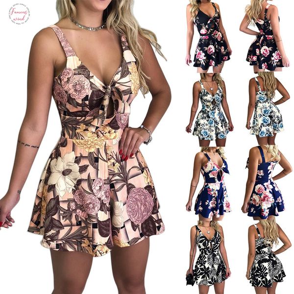 

beach women rompers female 2019 summer lace up print floral casual short jumpsuit sleeveless bodycon party playsuit, Black;white