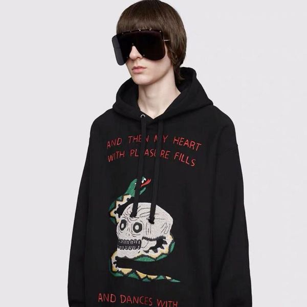 

19ss europe made in italy classic snake hoodies sweatshirt spring autumn men women street pullover hooded sweater hfymwy243, Black