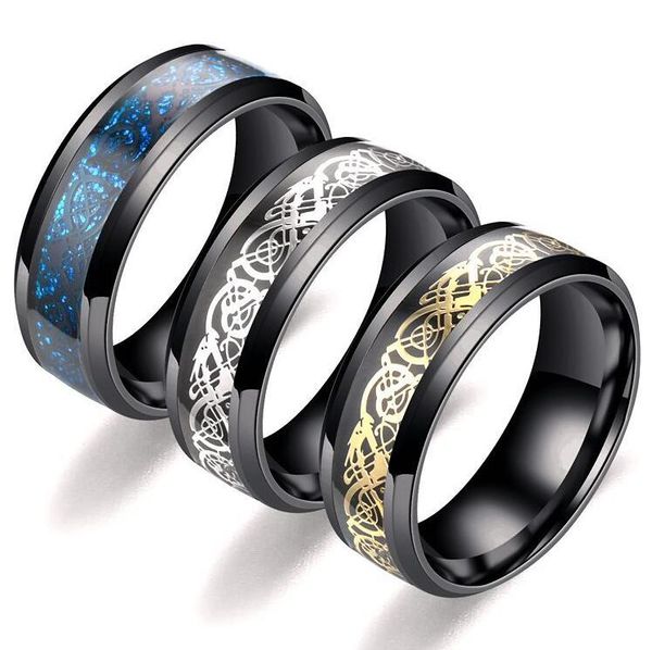 6 cores aço inoxidável de aço de prata dragão dragão dragão dragão anel anéis de banda de casamento para mulheres homens amantes anel de casamento frete