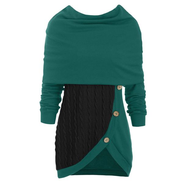 

plus size womens sweaters 2019 autumn winter o-neck long sleeve pullover sweater solid botton pachwork asymmetric sweater, White;black