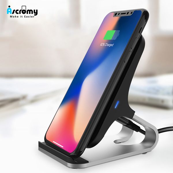 

ascromy qi wireless charger for iphone x xs max xr 8 plus samsung s10 docking station phone holder stand fast charger induction
