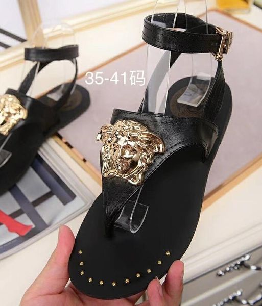

new fashion wild non-slip medusa flats shoes comfortable trend leather luxury flats sandals size 35-40 number:105, Black
