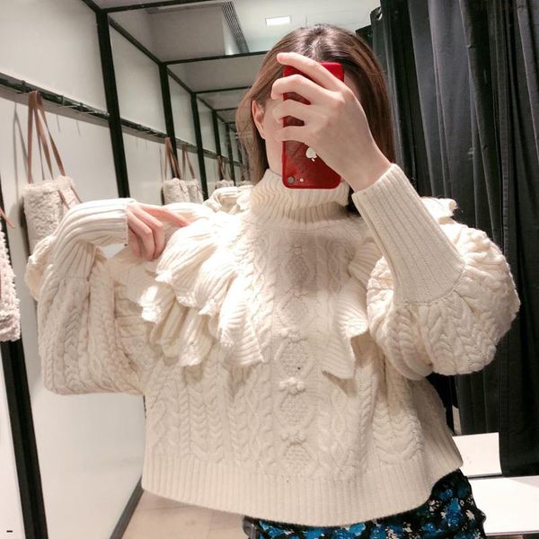 

новая мода свитер женщин слоистый трепал свитер женщин элегантного пузыря рукав дам твердых, White;black