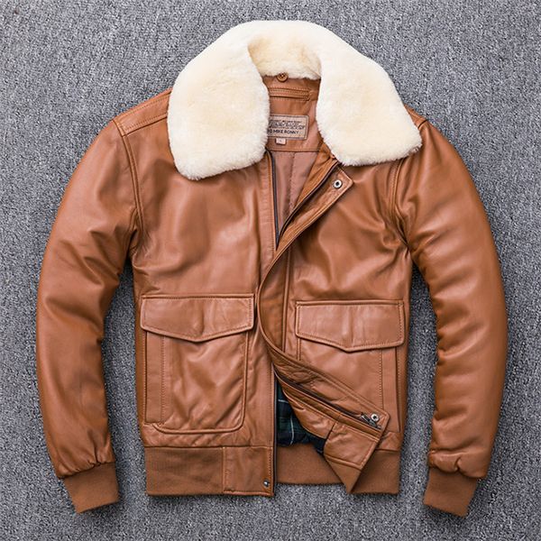 

3 colours g1 flight bomber jackets sheepskin genuine leather jackets motorcycle leather jacket with lamb fur collar, Black