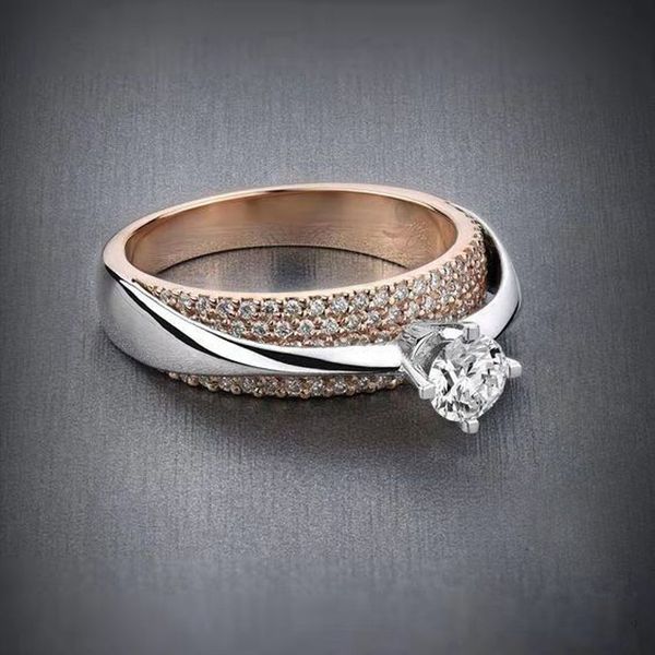 

wukalo роскошные хрустальные кольца для женщин розовое золото цвет 2ct блеск циркон палец кольцо женские свадебные украшения, Slivery;golden