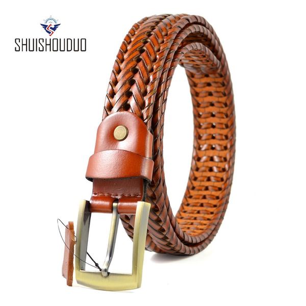 

shuishouduo hand-woven genuine leather belt delivery of men's and women's neutral cowhide belt, Black;brown