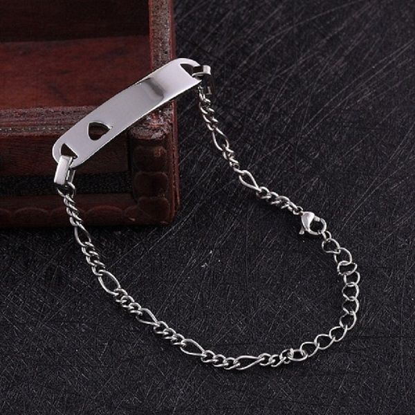 

ijl0170 stainless steel thin slice chain engraved keepsake bracelet memorial souvenir for women bracelet jewelry, Silver