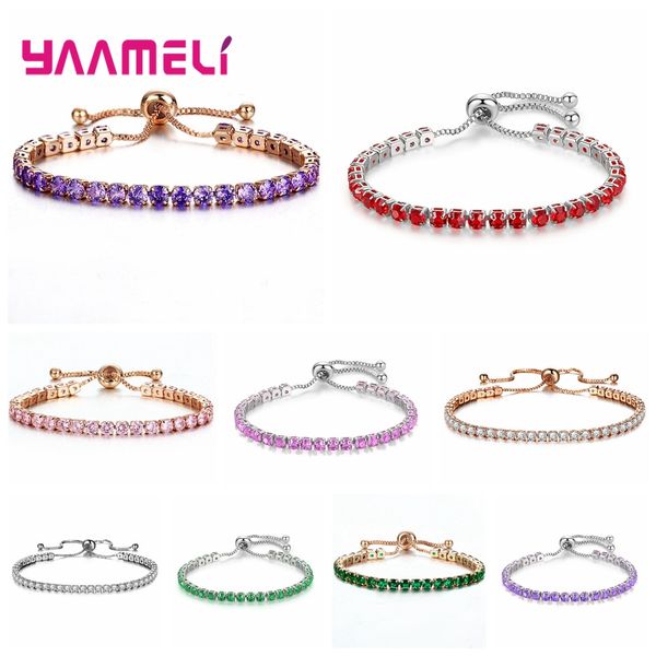 

fashion adjustable 925 sterling silver multicolor single row crystal tennis bracelet for women party birthday charms jewelry, Black