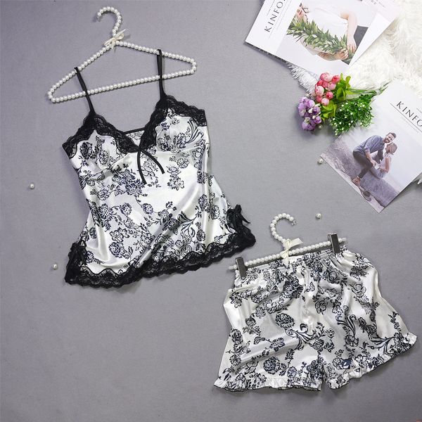 

honenna 2018 women pyjamas summer flower underwear sleeveless spaghetti strap homewear lace pajamas sets, Blue;gray