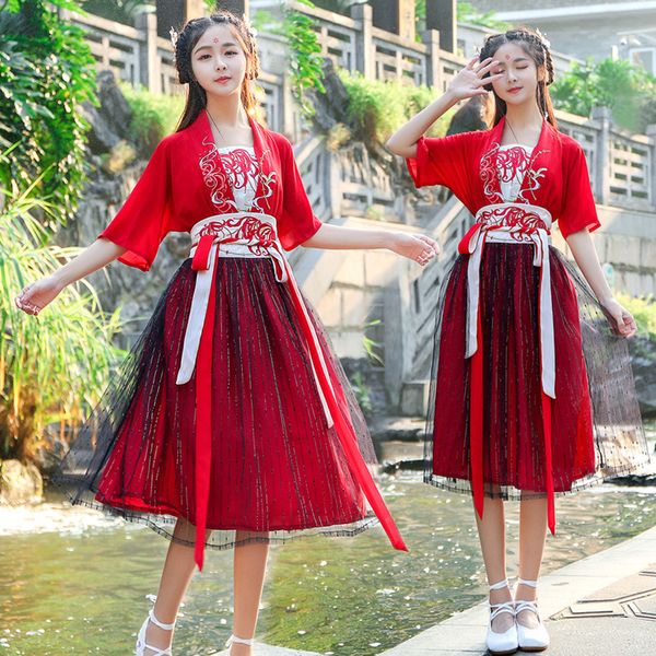 

traditional improved hanfu female chinese folk dance costume ancient fairy dress princess chaise embroidery hanfu cosplay dl4156, Black;red