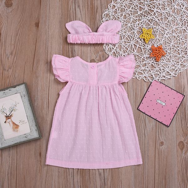 

girls new 2019 clothes girls sets summer set toddler kids baby sleeveless solid frill princess dress + headband outfit, White