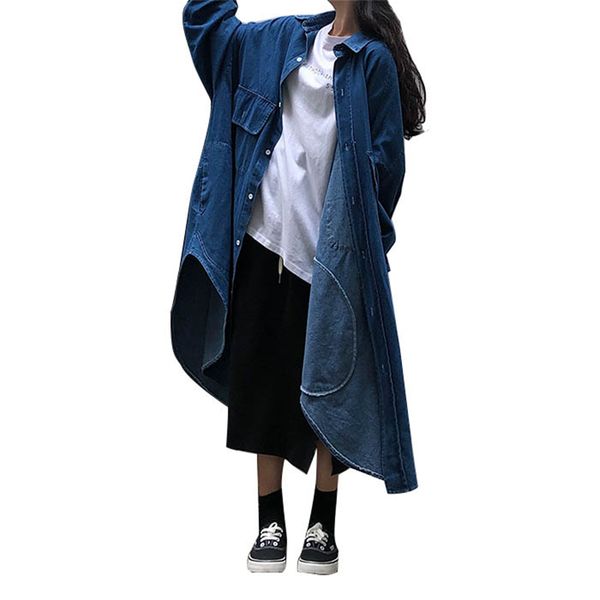 

spring autumn denim jacket women new large size retro loose mid-long coat single-breasted oversized cowboy woman outerwear vs385, Black;brown
